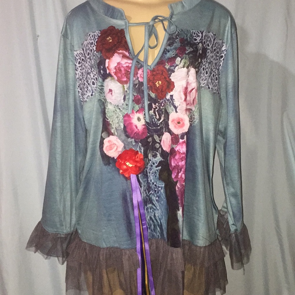 MissLook NWT Embellished Boho Chic Tunic Top P L - Picture 1 of 13